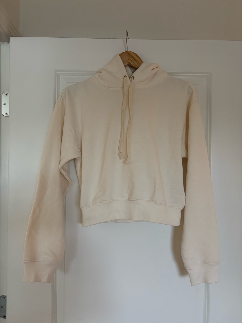 J. Crew Cropped Ivory Hoodie Sweatshirt